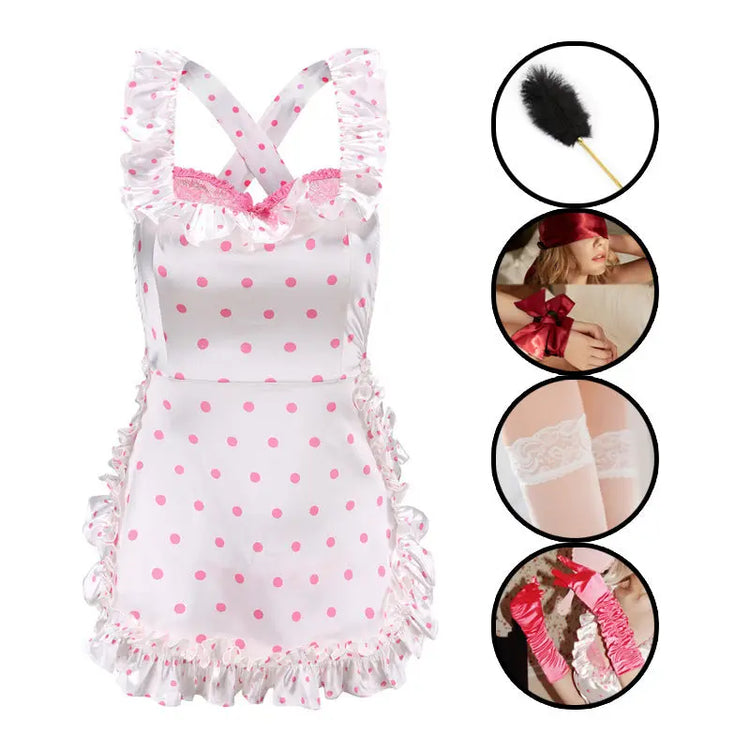 Sexy Lingerie 2024 New Sexy Free Wave Dot Kitchen Apron Maid Dress Sexy Uniform cosplay Women SHOPEZRA L.L.C.