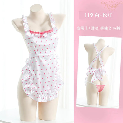 Sexy Lingerie 2024 New Sexy Free Wave Dot Kitchen Apron Maid Dress Sexy Uniform cosplay Women SHOPEZRA L.L.C.