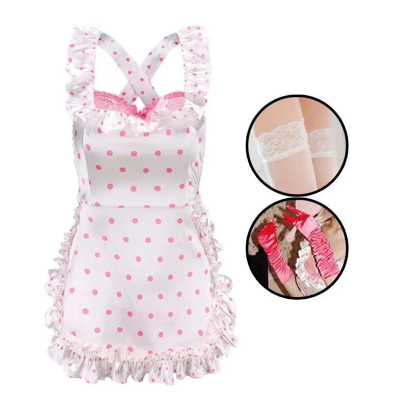 Sexy Lingerie 2024 New Sexy Free Wave Dot Kitchen Apron Maid Dress Sexy Uniform cosplay Women SHOPEZRA L.L.C.