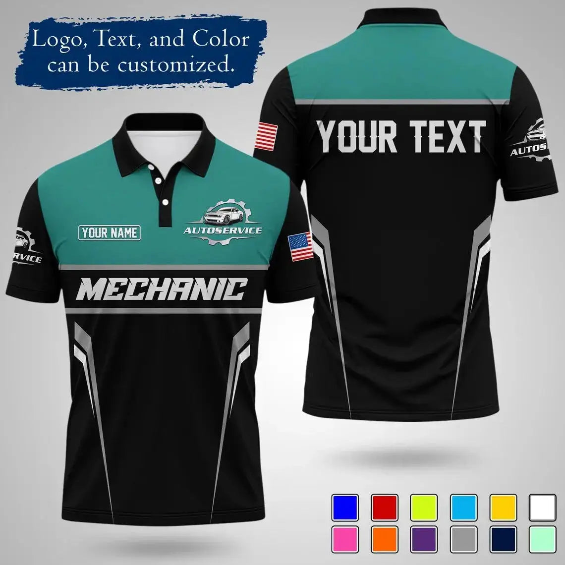 Mens Customizable Mechanic Work Polo Shirts Personalized Text And Logo Short Sleeve Tops 2026 Summer Breathable Sports POLO Tops by Dropshipman