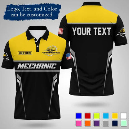 Mens Customizable Mechanic Work Polo Shirts Personalized Text And Logo Short Sleeve Tops 2026 Summer Breathable Sports POLO Tops by Dropshipman