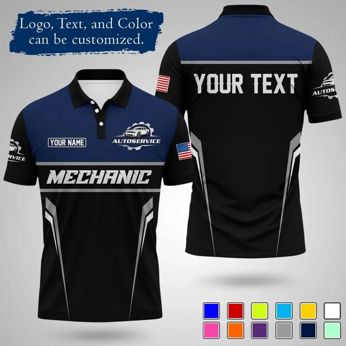 Mens Customizable Mechanic Work Polo Shirts Personalized Text And Logo Short Sleeve Tops 2026 Summer Breathable Sports POLO Tops by Dropshipman