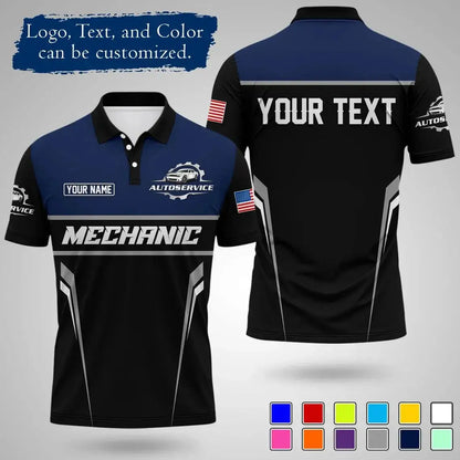 Mens Customizable Mechanic Work Polo Shirts Personalized Text And Logo Short Sleeve Tops 2026 Summer Breathable Sports POLO Tops by Dropshipman