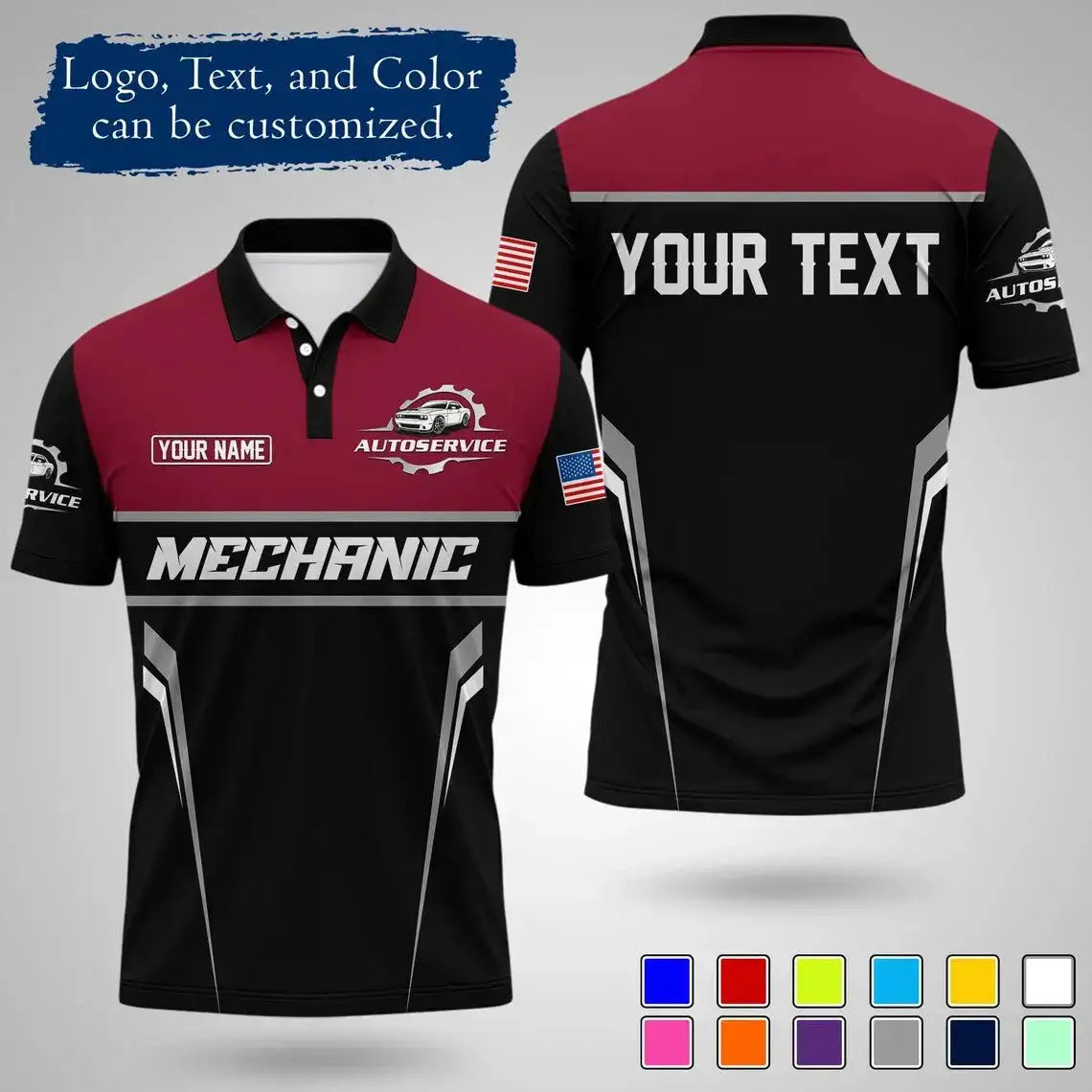 Mens Customizable Mechanic Work Polo Shirts Personalized Text And Logo Short Sleeve Tops 2026 Summer Breathable Sports POLO Tops by Dropshipman