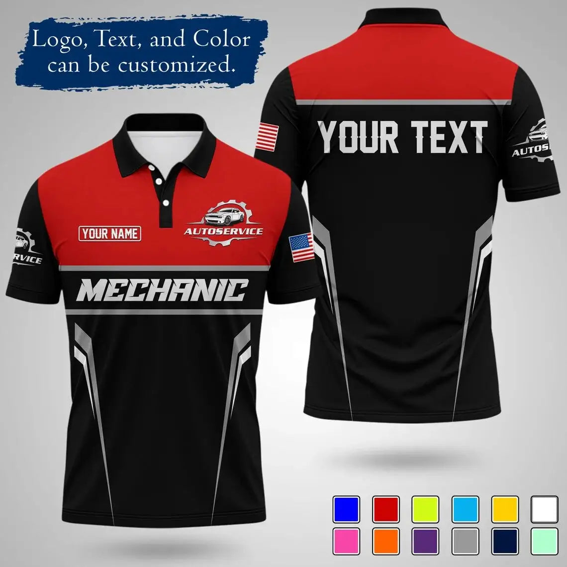 Mens Customizable Mechanic Work Polo Shirts Personalized Text And Logo Short Sleeve Tops 2026 Summer Breathable Sports POLO Tops by Dropshipman