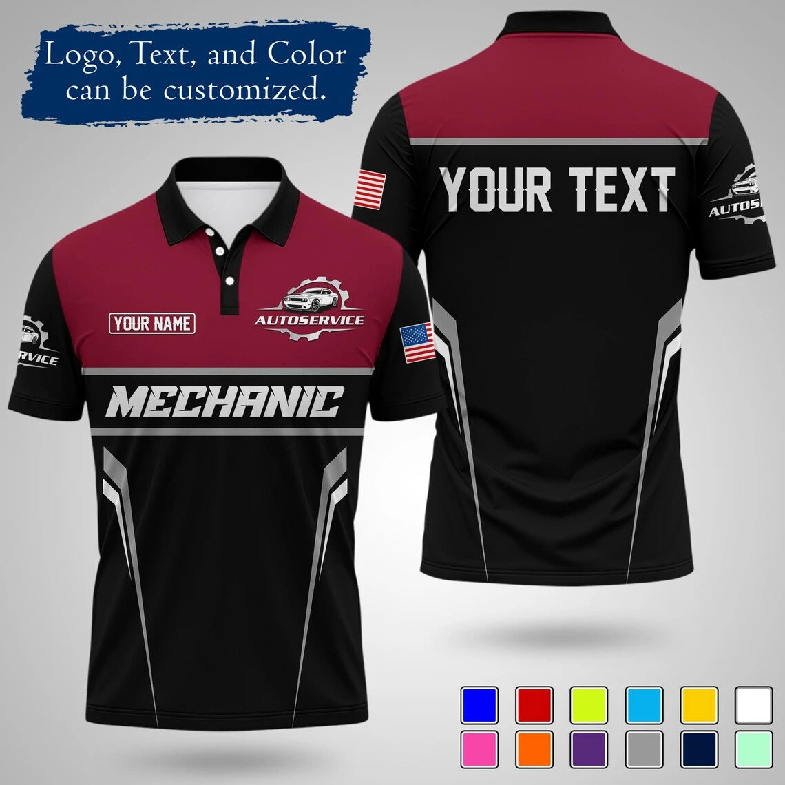 Mens Customizable Mechanic Work Polo Shirts Personalized Text And Logo Short Sleeve Tops 2026 Summer Breathable Sports POLO Tops SHOPEZRA L.L.C.