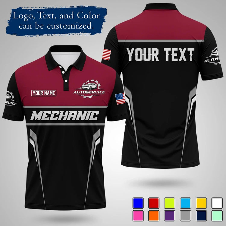 Mens Customizable Mechanic Work Polo Shirts Personalized Text And Logo Short Sleeve Tops 2026 Summer Breathable Sports POLO Tops SHOPEZRA L.L.C.