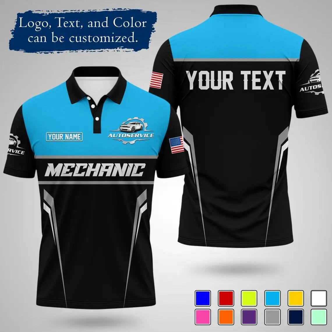 Mens Customizable Mechanic Work Polo Shirts Personalized Text And Logo Short Sleeve Tops 2026 Summer Breathable Sports POLO Tops by Dropshipman