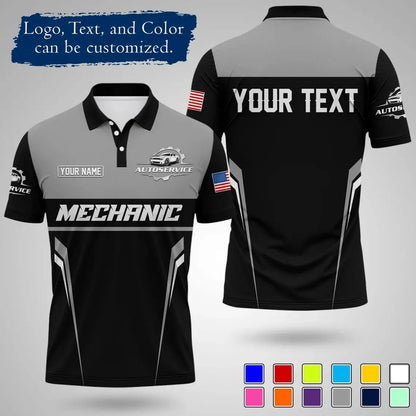 Mens Customizable Mechanic Work Polo Shirts Personalized Text And Logo Short Sleeve Tops 2026 Summer Breathable Sports POLO Tops by Dropshipman