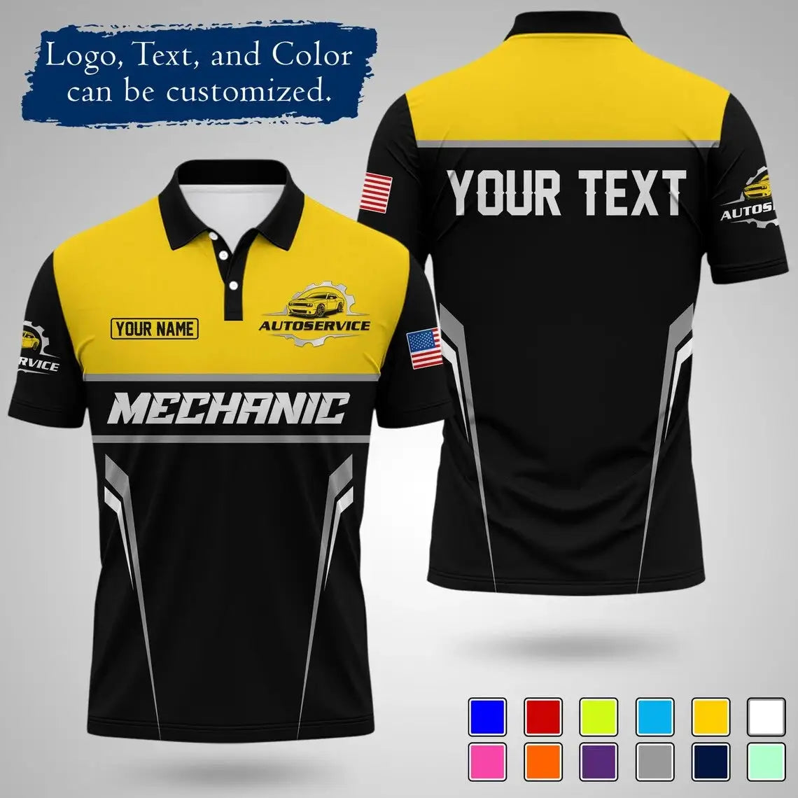 Mens Customizable Mechanic Work Polo Shirts Personalized Text And Logo Short Sleeve Tops 2026 Summer Breathable Sports POLO Tops by Dropshipman