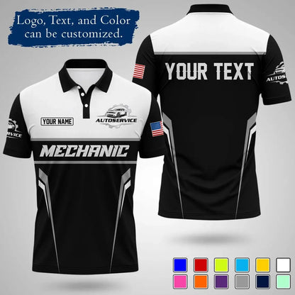 Mens Customizable Mechanic Work Polo Shirts Personalized Text And Logo Short Sleeve Tops 2026 Summer Breathable Sports POLO Tops by Dropshipman