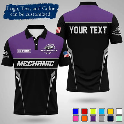 Mens Customizable Mechanic Work Polo Shirts Personalized Text And Logo Short Sleeve Tops 2026 Summer Breathable Sports POLO Tops by Dropshipman