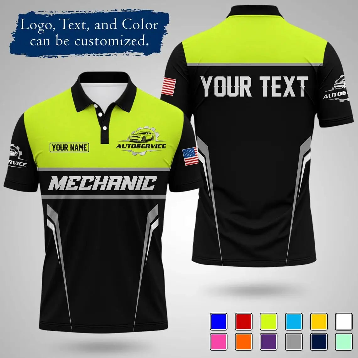 Mens Customizable Mechanic Work Polo Shirts Personalized Text And Logo Short Sleeve Tops 2026 Summer Breathable Sports POLO Tops by Dropshipman