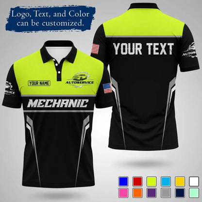 Mens Customizable Mechanic Work Polo Shirts Personalized Text And Logo Short Sleeve Tops 2026 Summer Breathable Sports POLO Tops by Dropshipman