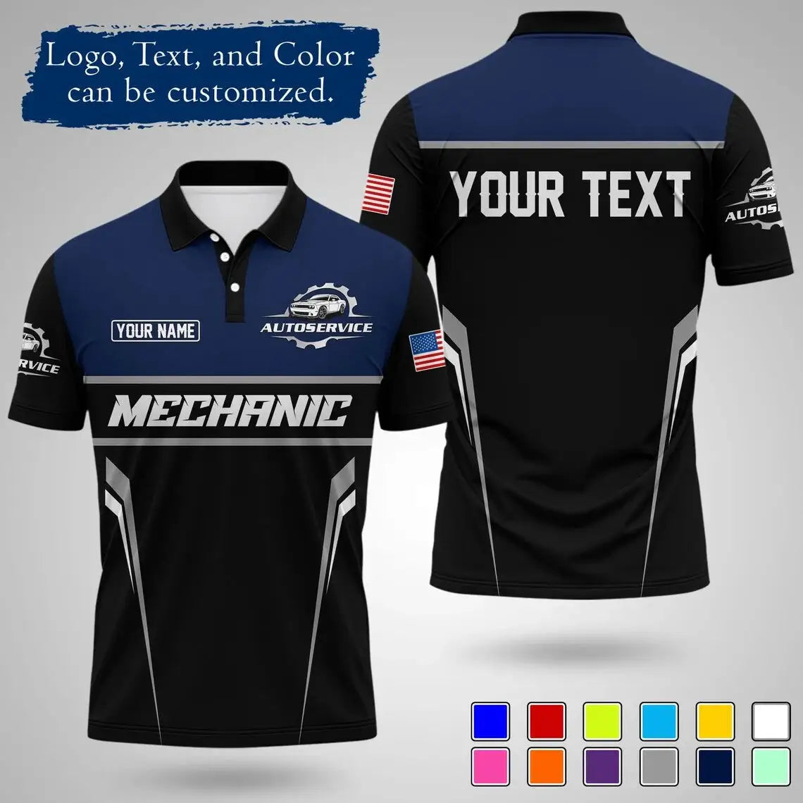 Mens Customizable Mechanic Work Polo Shirts Personalized Text And Logo Short Sleeve Tops 2026 Summer Breathable Sports POLO Tops by Dropshipman
