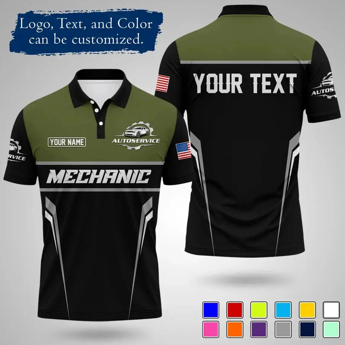 Mens Customizable Mechanic Work Polo Shirts Personalized Text And Logo Short Sleeve Tops 2026 Summer Breathable Sports POLO Tops by Dropshipman
