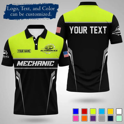Mens Customizable Mechanic Work Polo Shirts Personalized Text And Logo Short Sleeve Tops 2026 Summer Breathable Sports POLO Tops by Dropshipman