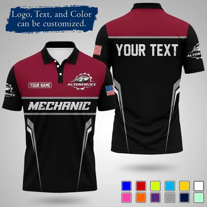 Mens Customizable Mechanic Work Polo Shirts Personalized Text And Logo Short Sleeve Tops 2026 Summer Breathable Sports POLO Tops by Dropshipman