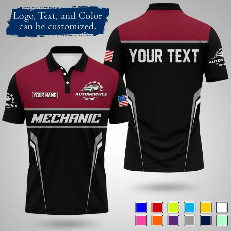 Mens Customizable Mechanic Work Polo Shirts Personalized Text And Logo Short Sleeve Tops 2026 Summer Breathable Sports POLO Tops SHOPEZRA L.L.C.