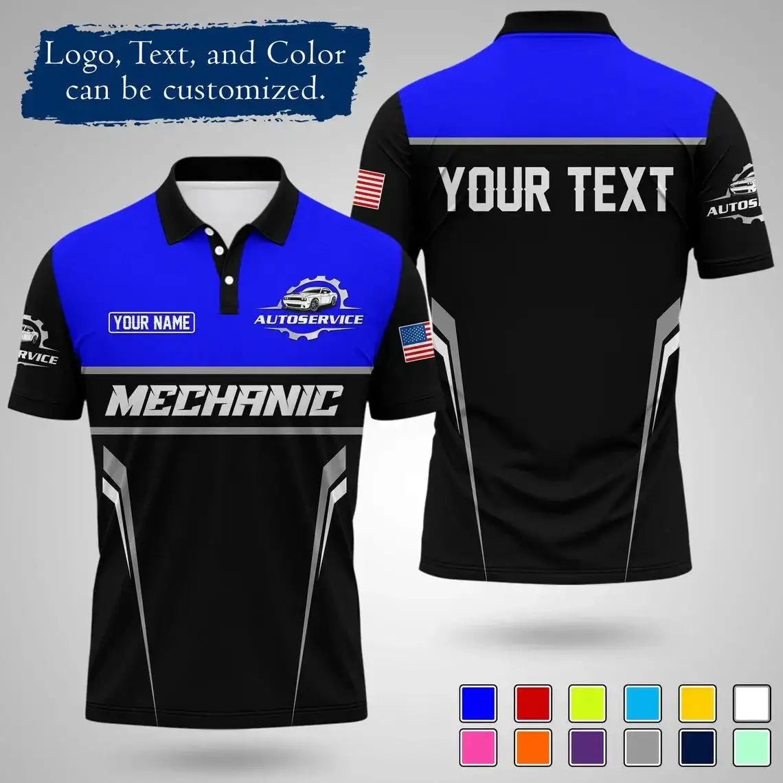 Mens Customizable Mechanic Work Polo Shirts Personalized Text And Logo Short Sleeve Tops 2026 Summer Breathable Sports POLO Tops by Dropshipman