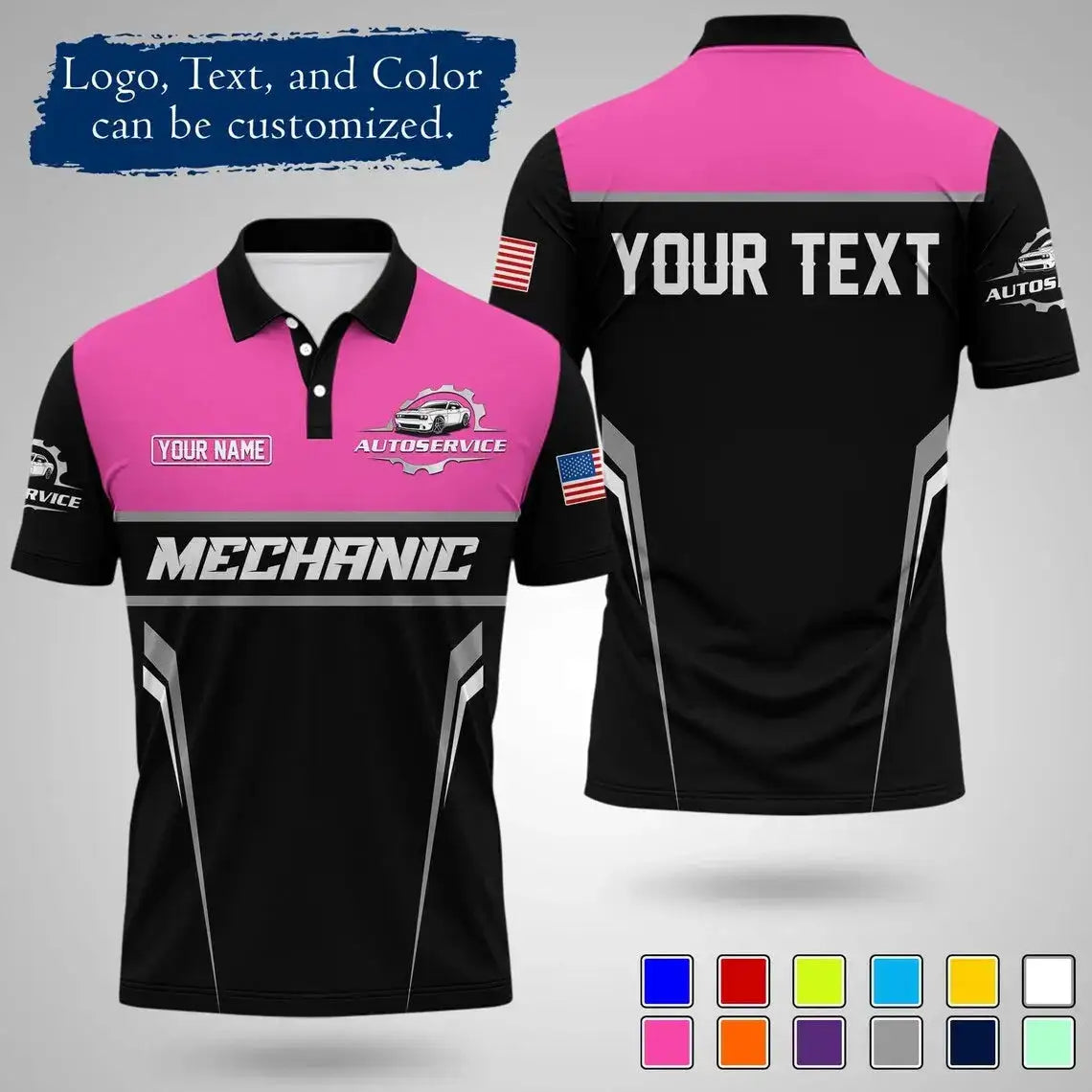 Mens Customizable Mechanic Work Polo Shirts Personalized Text And Logo Short Sleeve Tops 2026 Summer Breathable Sports POLO Tops by Dropshipman