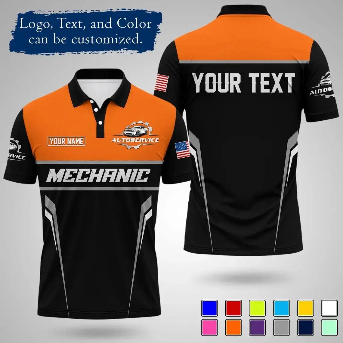 Mens Customizable Mechanic Work Polo Shirts Personalized Text And Logo Short Sleeve Tops 2026 Summer Breathable Sports POLO Tops by Dropshipman