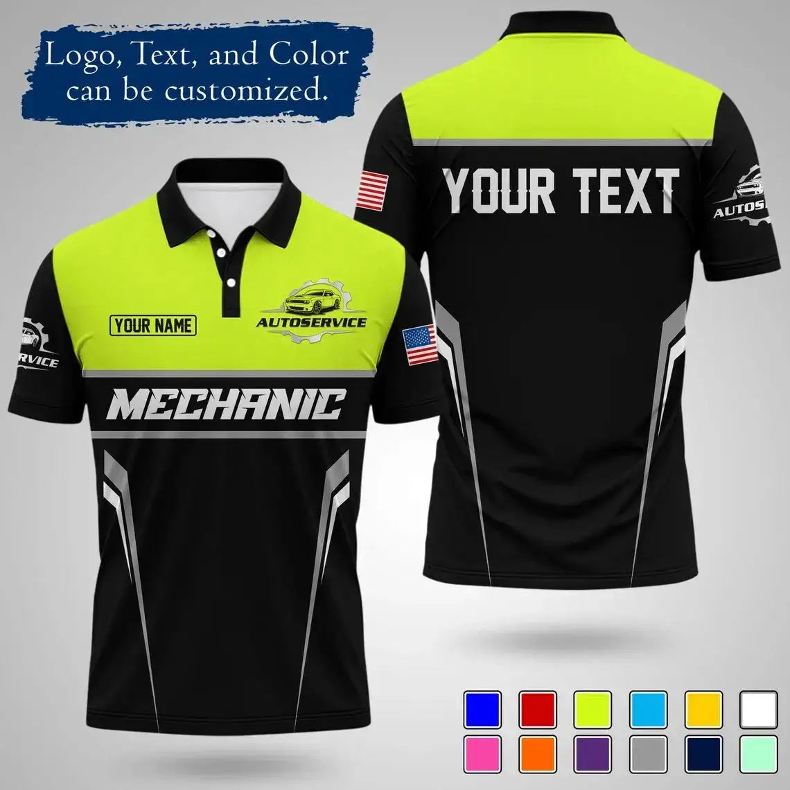 Mens Customizable Mechanic Work Polo Shirts Personalized Text And Logo Short Sleeve Tops 2026 Summer Breathable Sports POLO Tops by Dropshipman