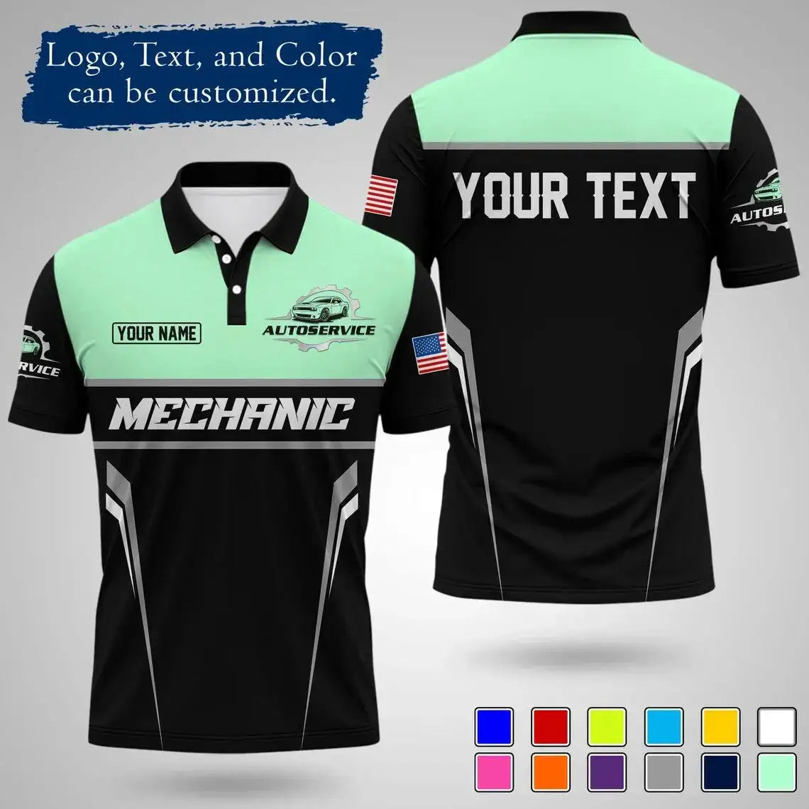 Mens Customizable Mechanic Work Polo Shirts Personalized Text And Logo Short Sleeve Tops 2026 Summer Breathable Sports POLO Tops by Dropshipman