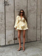 Elegant Floral Printed Waist-cinched Mini Dress Women Pleated Deep V-neck Long Sleeve Button-front Dresses Fashion Party Robe SHOPEZRA L.L.C.
