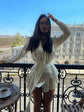 Elegant Floral Printed Waist-cinched Mini Dress Women Pleated Deep V-neck Long Sleeve Button-front Dresses Fashion Party Robe SHOPEZRA L.L.C.