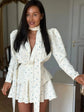 Elegant Floral Printed Waist-cinched Mini Dress Women Pleated Deep V-neck Long Sleeve Button-front Dresses Fashion Party Robe SHOPEZRA L.L.C.