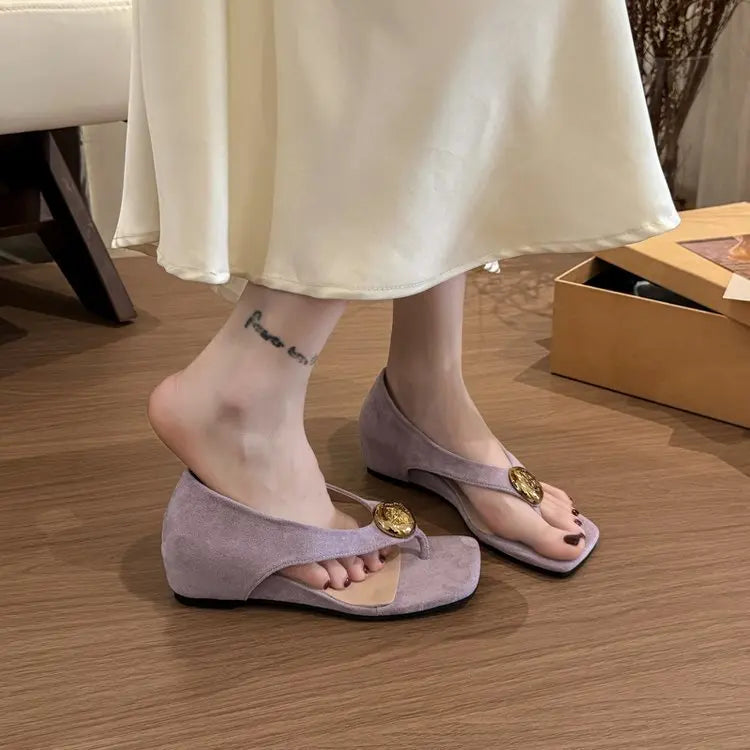 Purple French-style height-increasing thong sandals for women, summer fairy style outdoor flip-flops by SHOPEZRA L.L.C.