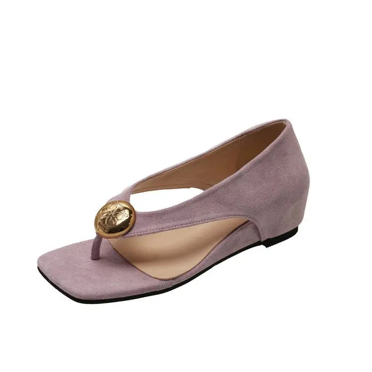 Purple French-style height-increasing thong sandals for women, summer fairy-inspired outdoor flip-flops, shallow design.