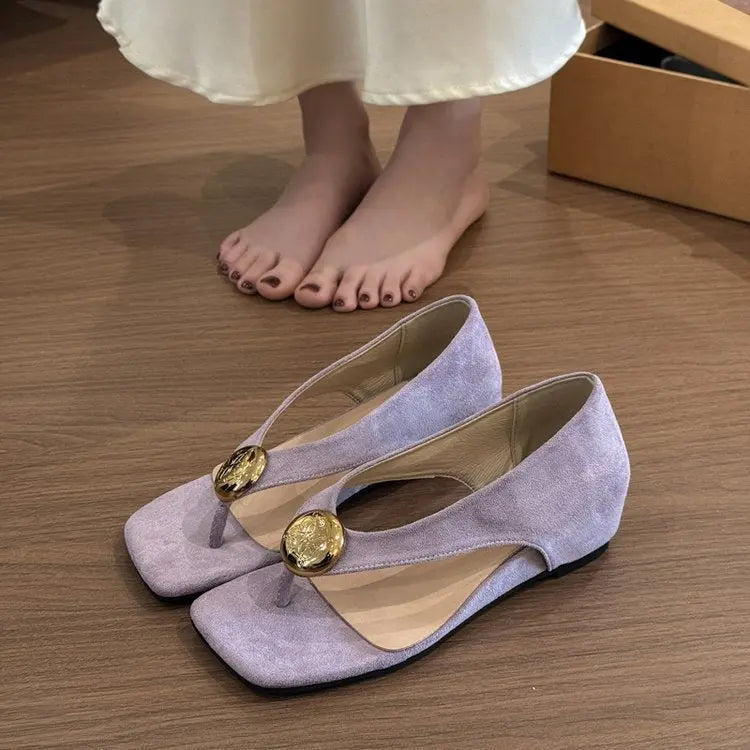 Purple French-style height-increasing thong sandals for women, summer fairy outdoor flip-flops with shallow design by SHOPEZRA L.L.C.