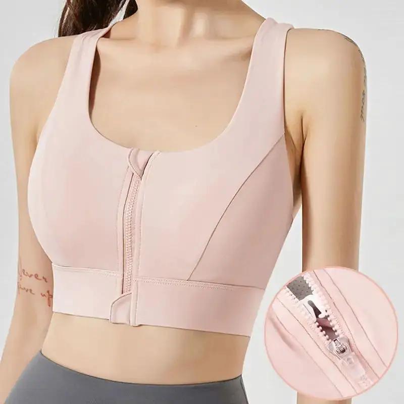 Purple SHOPEZRA L.L.C. one-piece zipper sports underwear and yoga vest with shockproof bra for running and fitness activities.