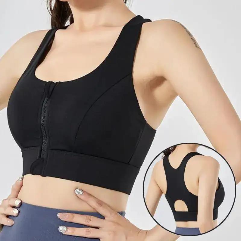 Purple one-piece zipper sports underwear and yoga vest with shockproof outer layer and shock-absorbing women's bra for running and fitness.