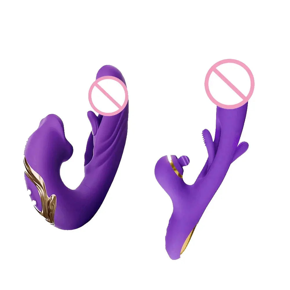 Purple SHOPEZRA L.L.C. dildo vibrator for women with tongue licking, tapping, flapping G-spot stimulation and waterproof multi-frequency vibrations.