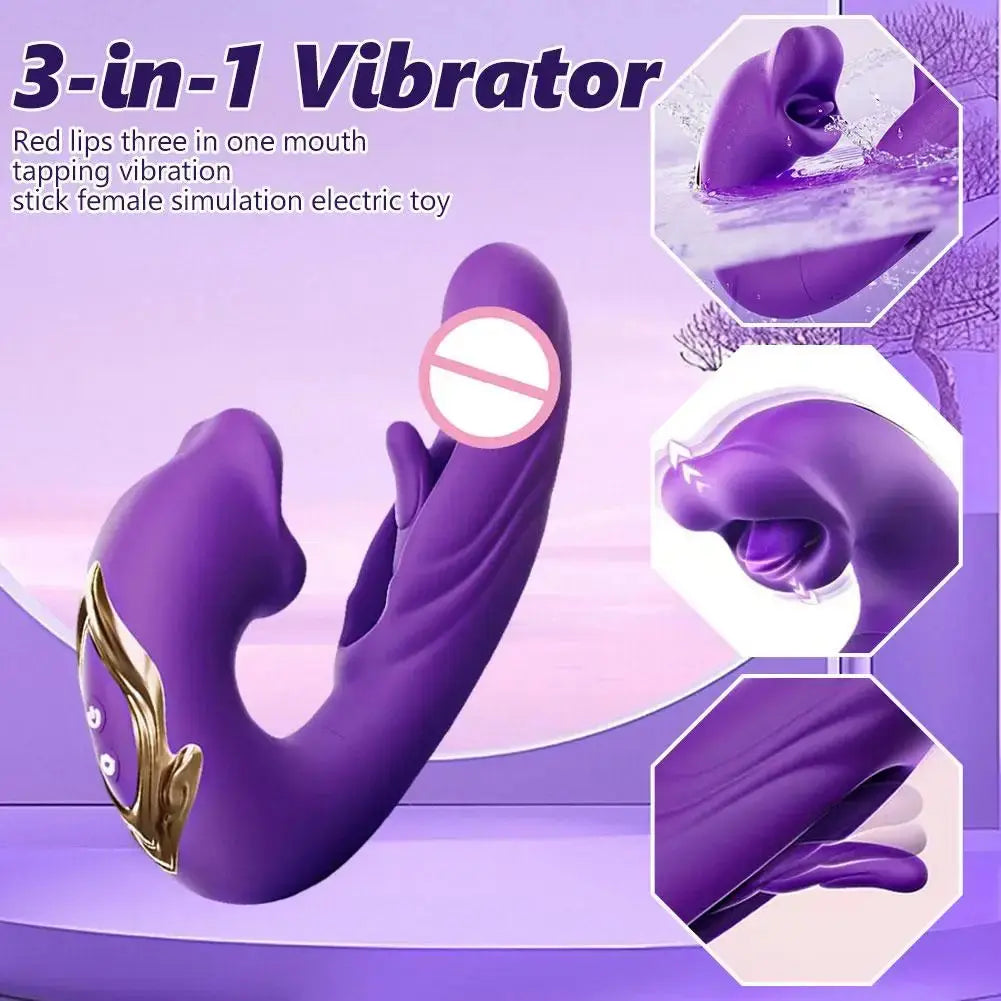 Purple SHOPEZRA L.L.C. dildo vibrator for women with tongue licking, tapping, flapping G-spot stimulation, waterproof, multi-frequency vibration