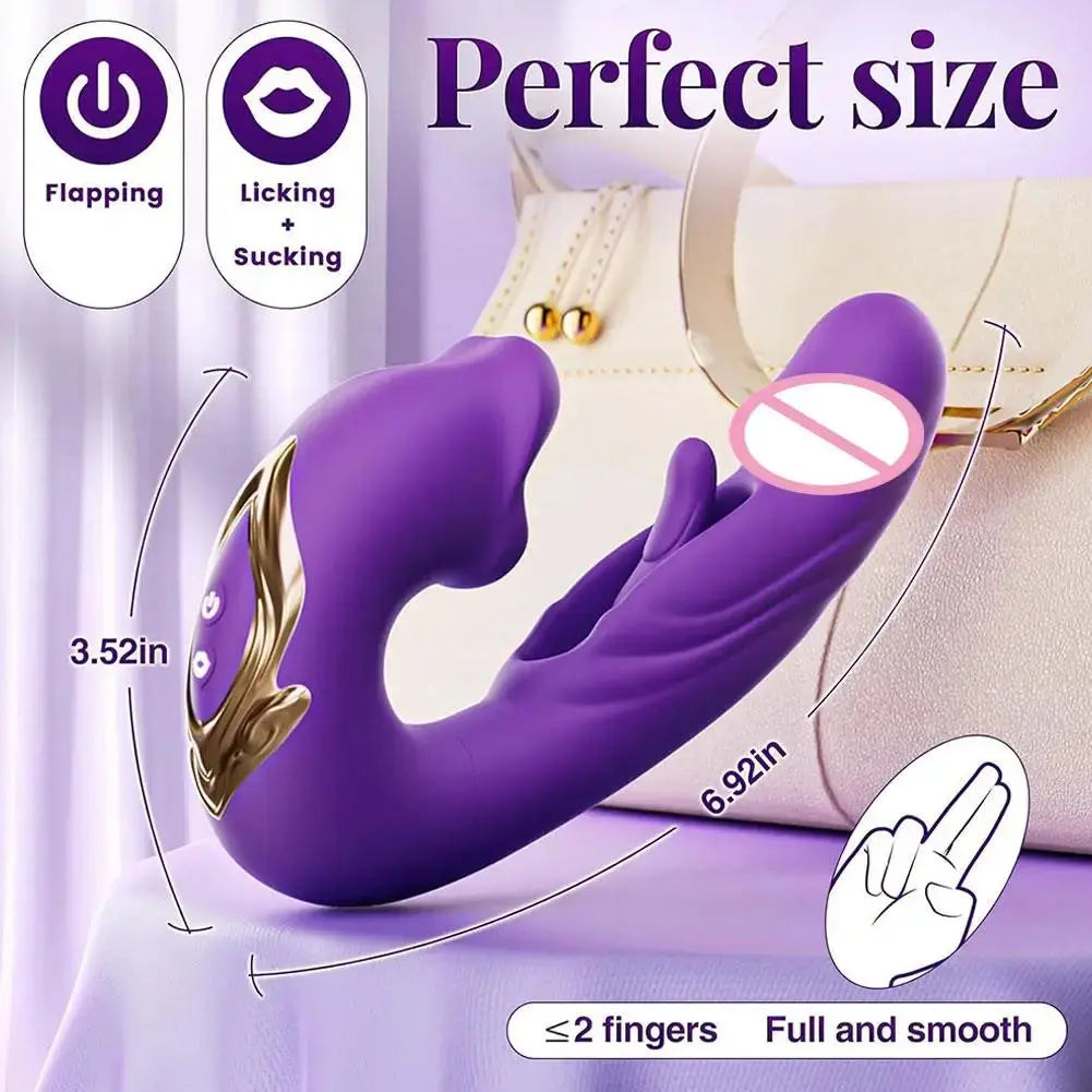 Purple SHOPEZRA L.L.C. dildo vibrator for women with tongue licking, tapping, flapping G-spot stimulation, waterproof, multi-frequency vibration