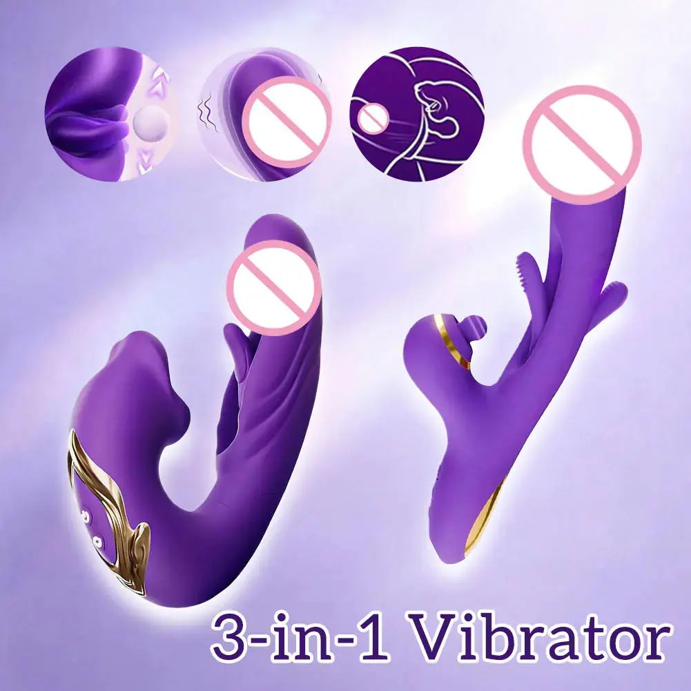 Purple SHOPEZRA L.L.C. dildo vibrator for women with tongue licking, tapping, flapping G-spot stimulation, waterproof, multi-frequency vibration