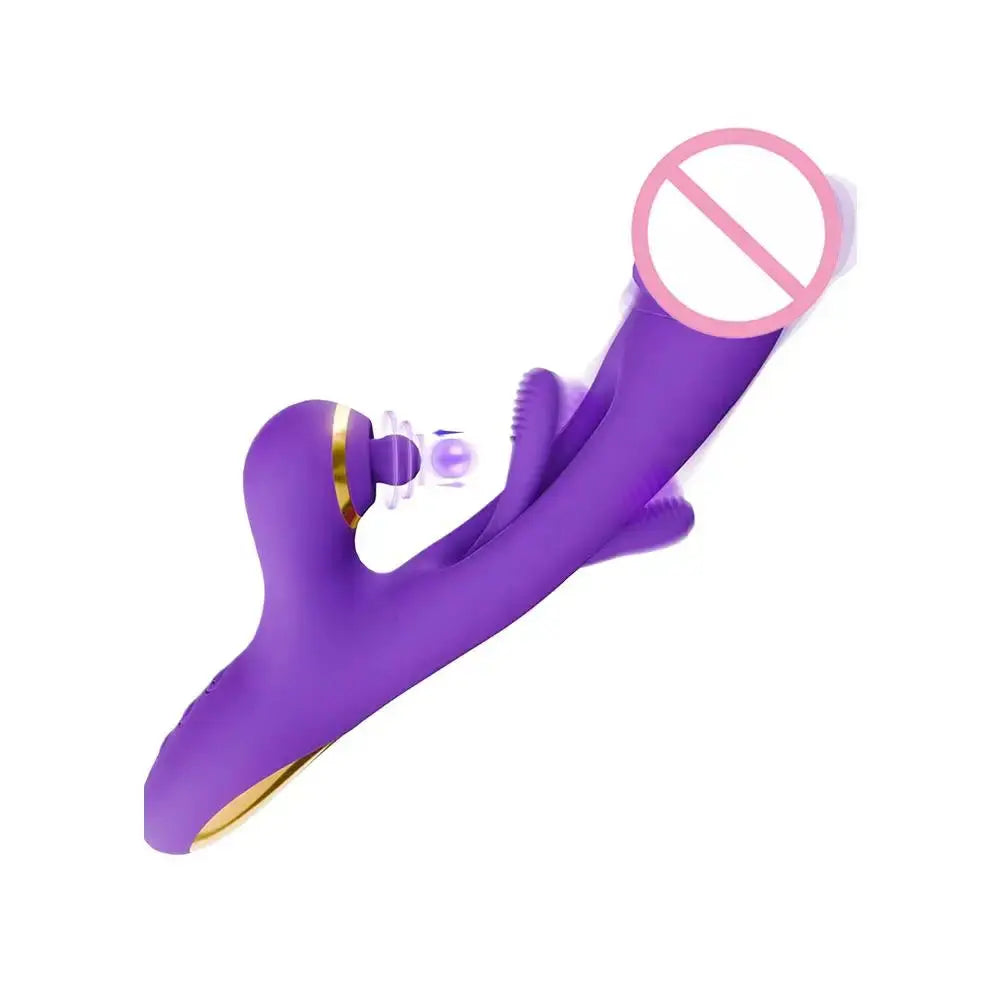 Purple SHOPEZRA L.L.C. dildo vibrator for women with tongue licking, tapping, flapping G-spot stimulation and waterproof multi-frequency vibrations.