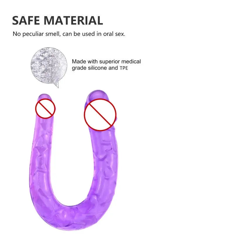 Purple double-head realistic dildo with flexible soft crystal jelly material, designed for G-spot and anal stimulation.