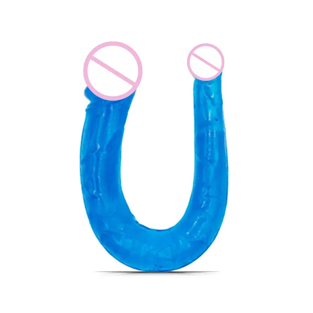 Purple double-head realistic dildo with flexible soft crystal jelly material, designed for G-spot, anal stimulation, and size variety.