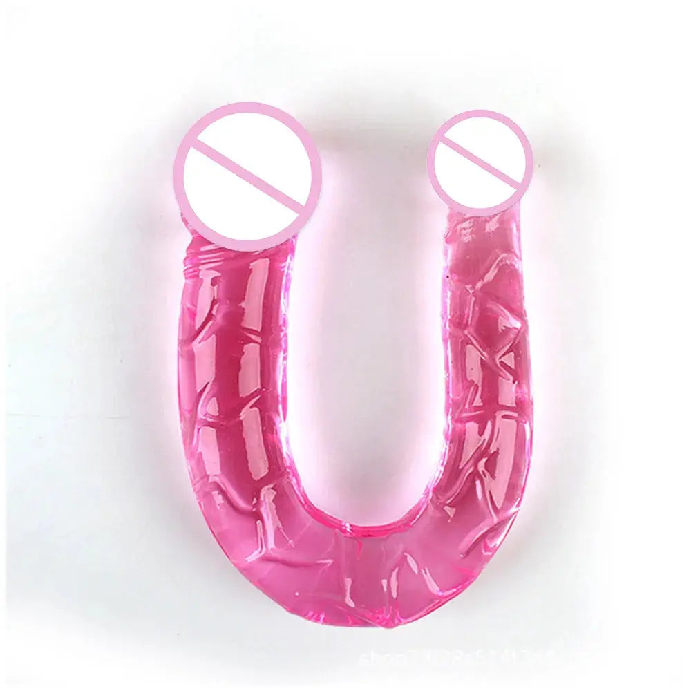 Purple double head realistic dildo with flexible soft crystal jelly texture, designed for G-spot and anal stimulation for women.