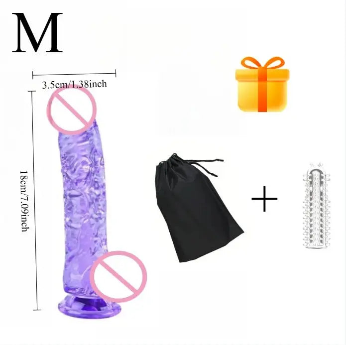 Realistic purple dildo with curved shaft, suction cup base, testicles, designed for vaginal and G-spot stimulation, by SHOPEZRA L.L.C.