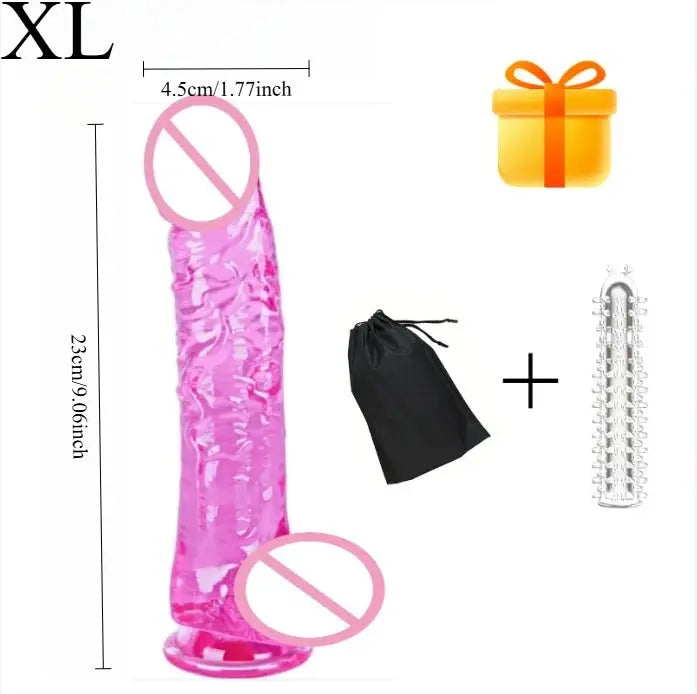 Realistic purple dildo with curved shaft, suction cup, testicles, and G-spot stimulation, designed for adult sexual pleasure.