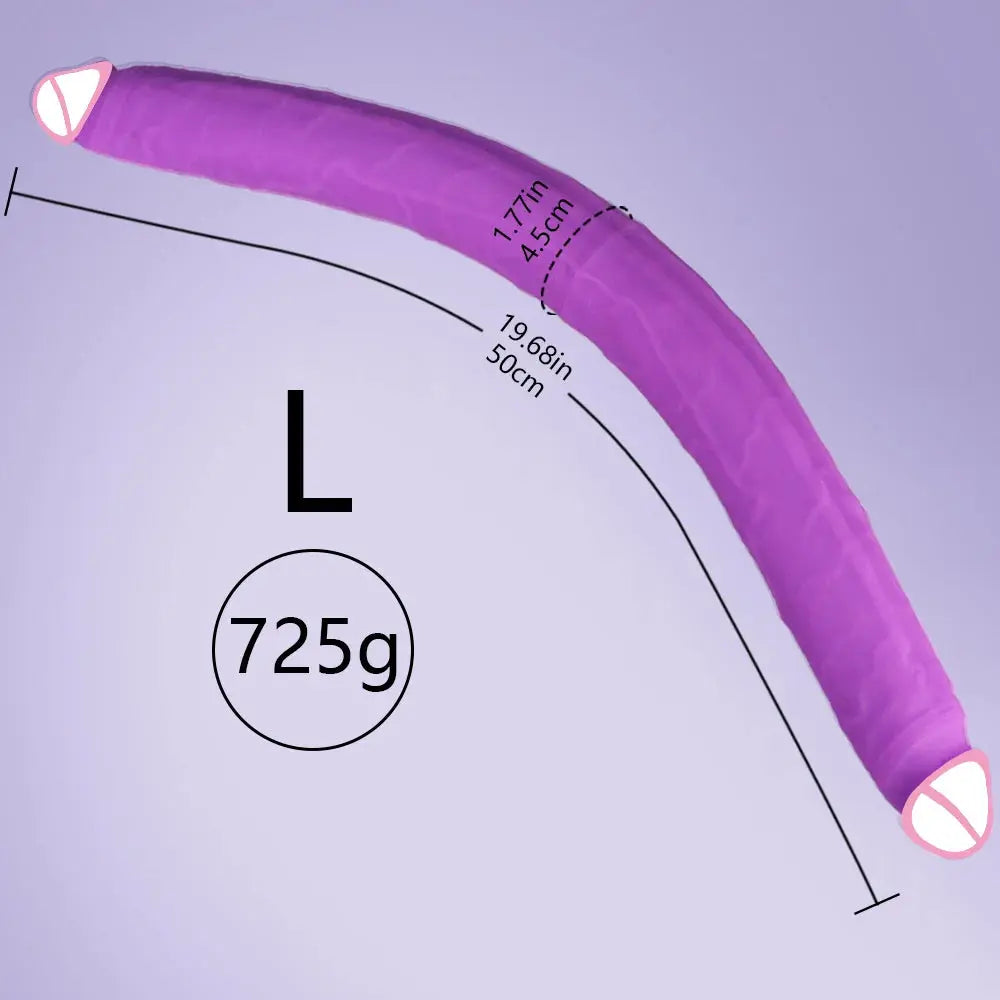 Purple double-ended realistic dildo by SHOPEZRA L.L.C. featuring flexible design, long shaft, and dual heads for anal and vaginal stimulation.