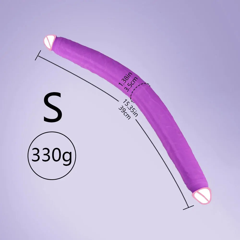 Purple double-ended realistic dildo by SHOPEZRA L.L.C., flexible penis, long, double head, for anal and vaginal stimulation, women and couples.