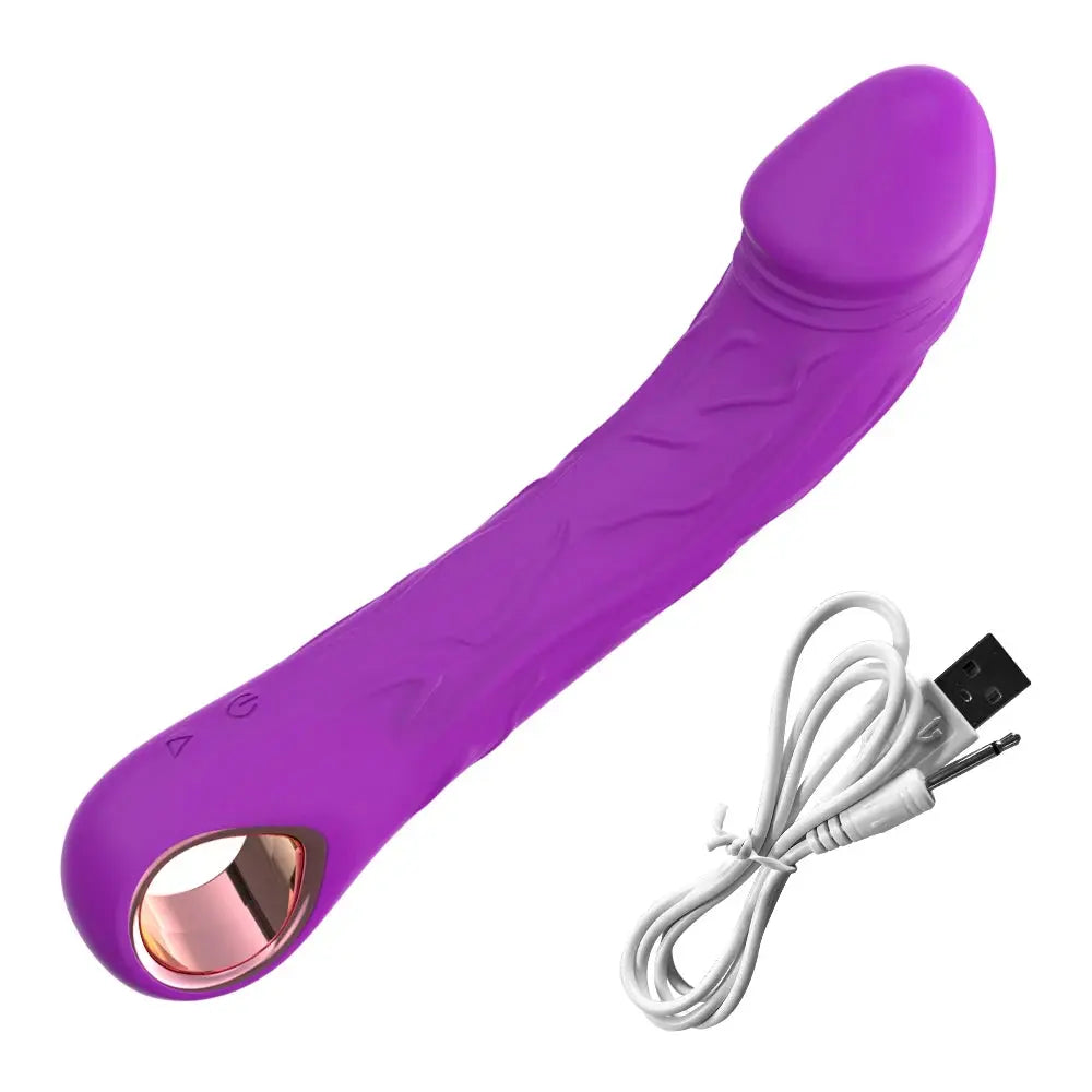 Purple dildo with ring vibrator and magic wand design, featuring anal and clitoral stimulation, adult sex toy for women.