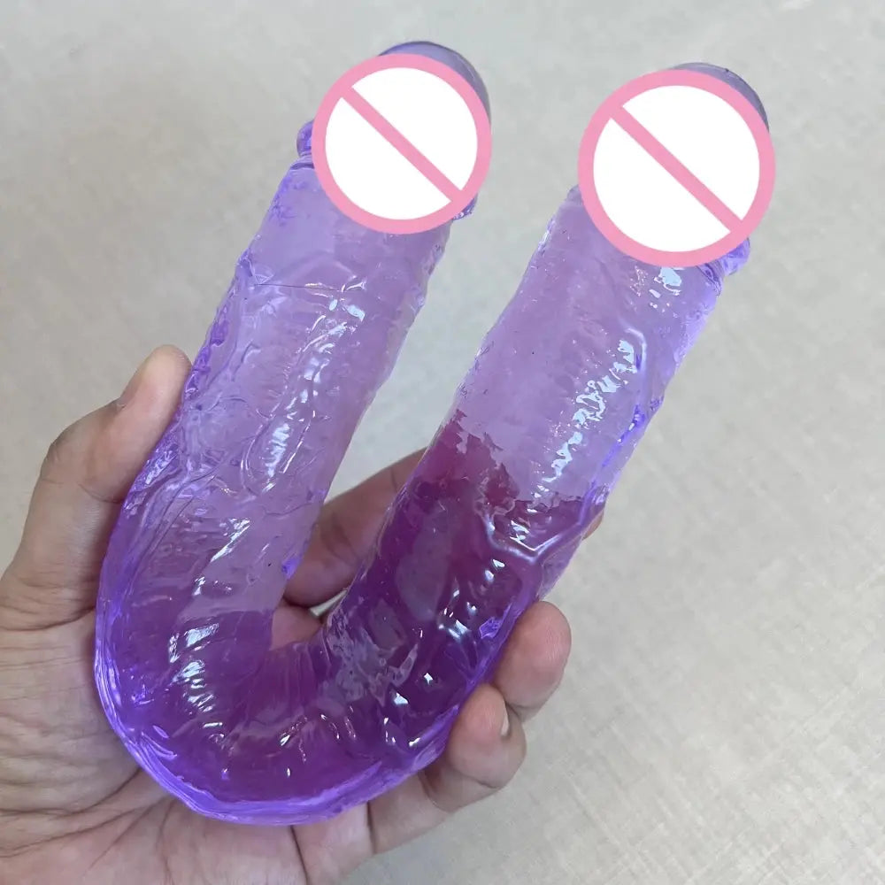 Purple double dildo with realistic penis shapes, bullet vibrator, designed for lesbian couples, anal and vaginal adult sex toy.